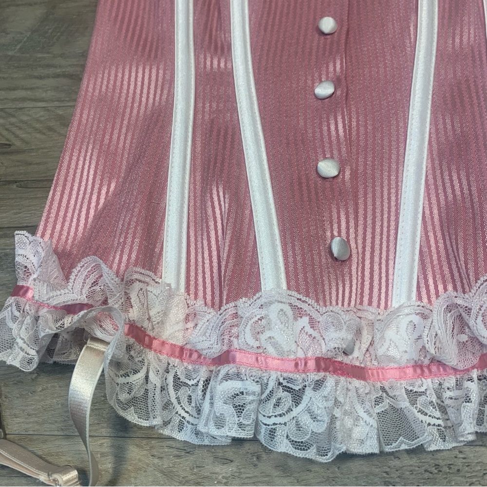 Shirley of Hollywood Striped Satin Lace Boned Corset Coquette Candy - Picture 3 of 12